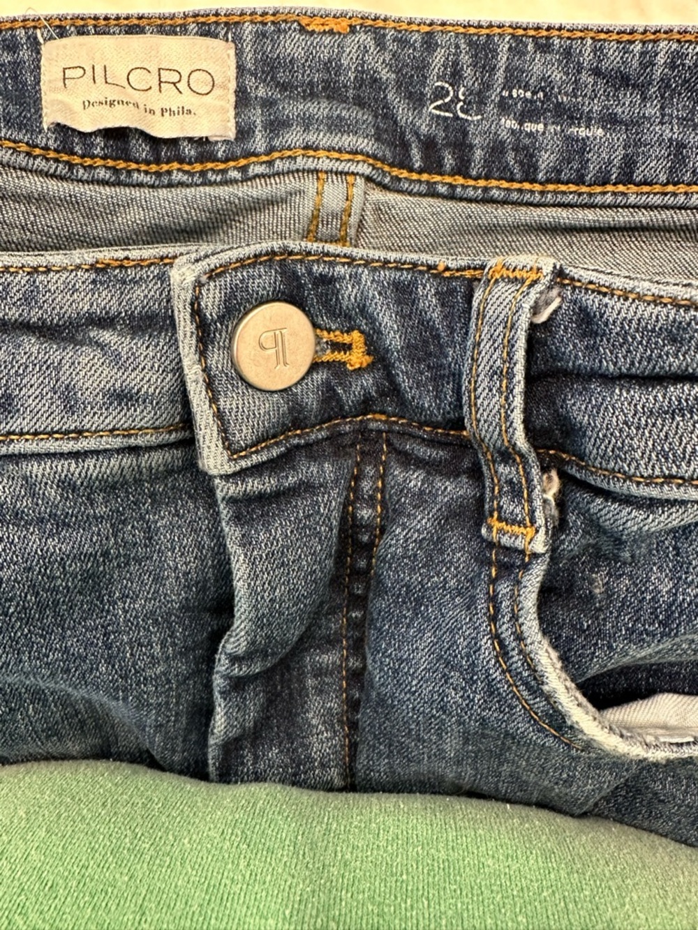 Pilcro Wide Leg Patchwork Jeans in Dark Blue with Multicolor Patches - Picture 9 of 9